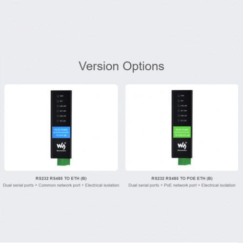 Waveshare RS232 RS485 vers serveur série Ethernet RJ45, spécifications : RS232 RS485 vers POE ETH (B) SW301B1002-019